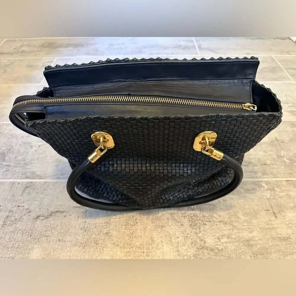 Cole Haan Genevieve Woven Black Leather Bag